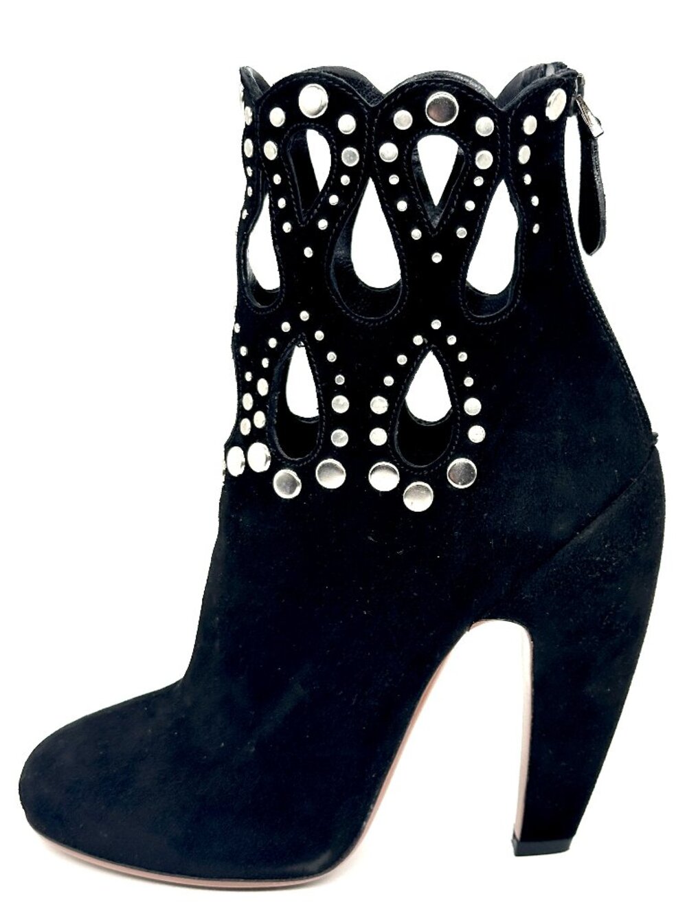 Azzedine Alaia Black Suede Studded Grommet Rivet Cutout Ankle Bootie Boots
